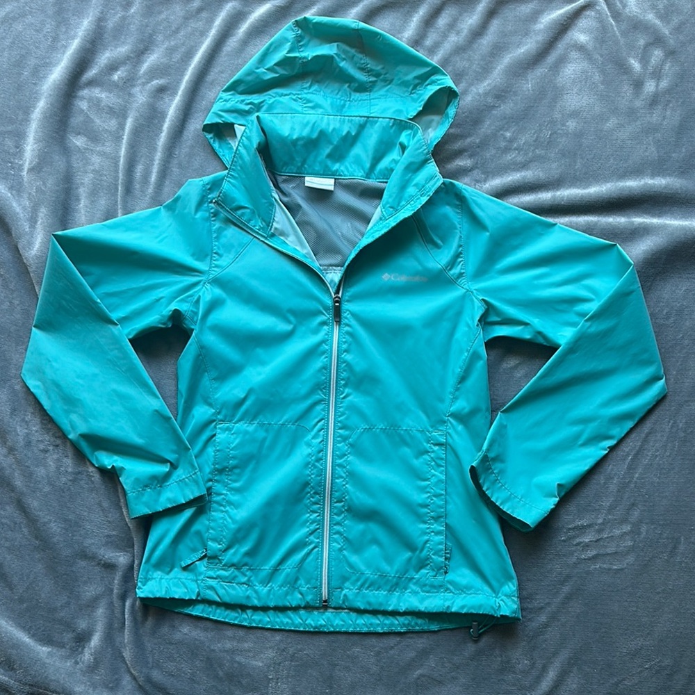 Columbia Blue Utility Jacket with Hood and Water-Resistant Material